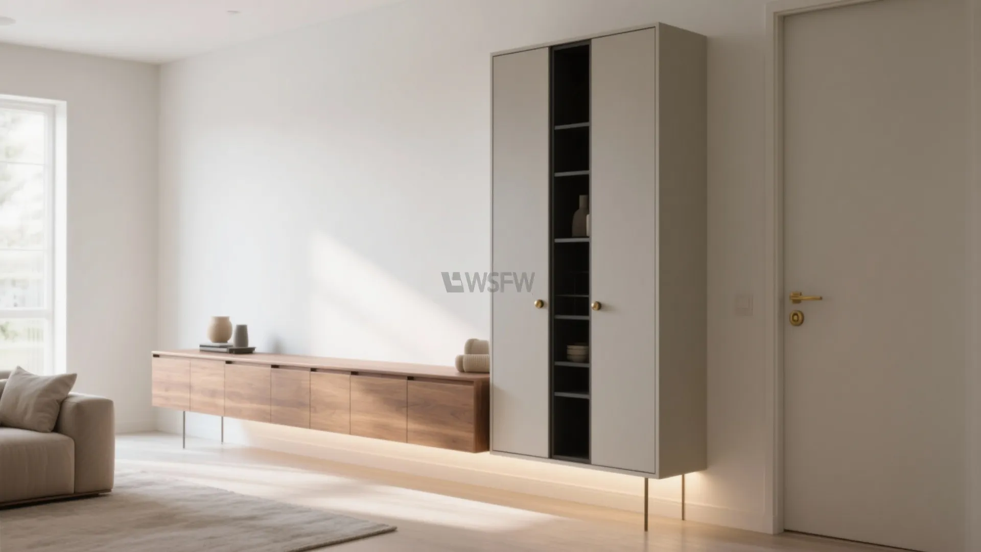 Floating Sideboard with Tall Pantry Tower