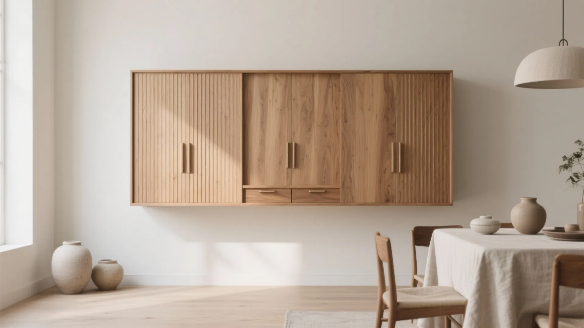 Warm Wood Accents with Floating Sideboard