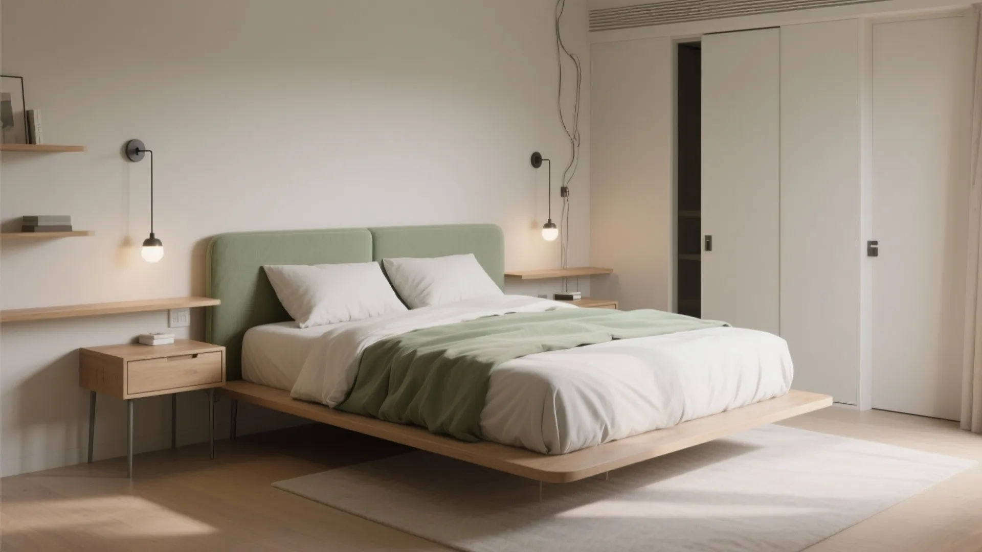 3) Float What You Can: Nightstands, Sconces, and Doors