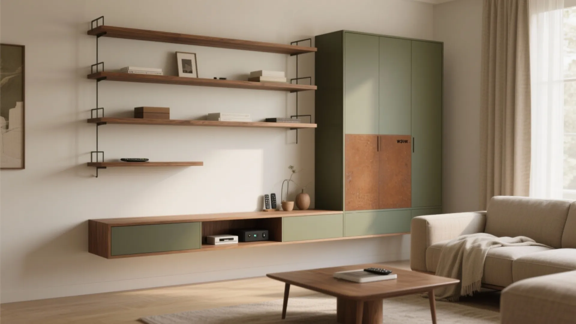 Slim, floating storage that disappears