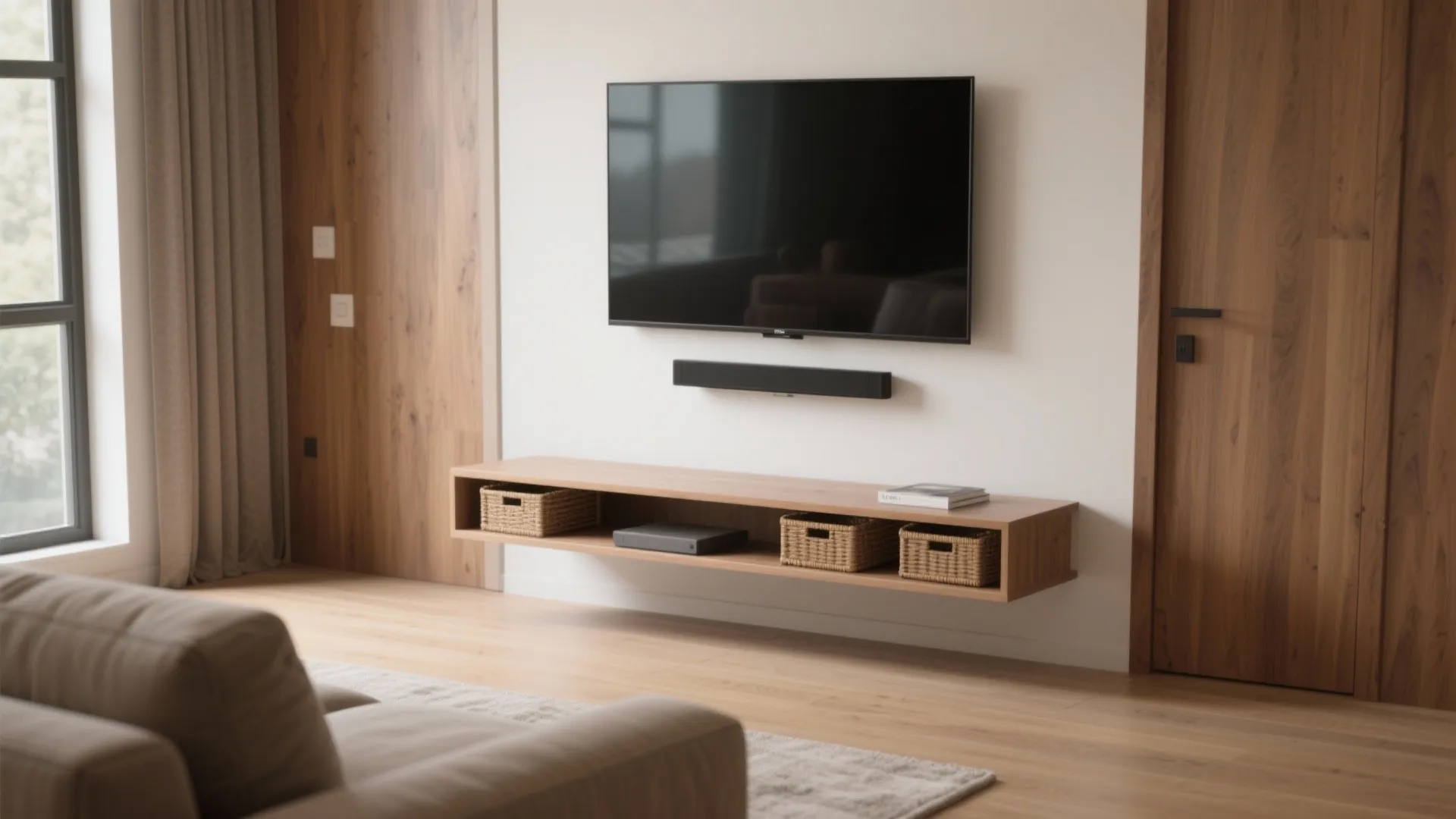 1. Float the TV — use wall space, not floors