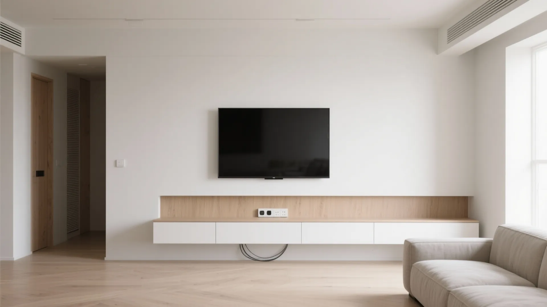 Minimalist Floating Console + Wall-Mounted TV
