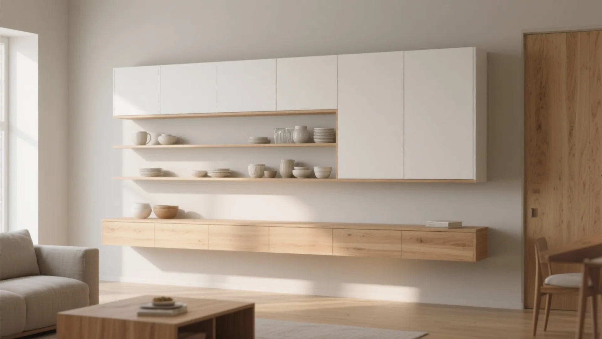 Minimalist wall-mounted crockery unit
