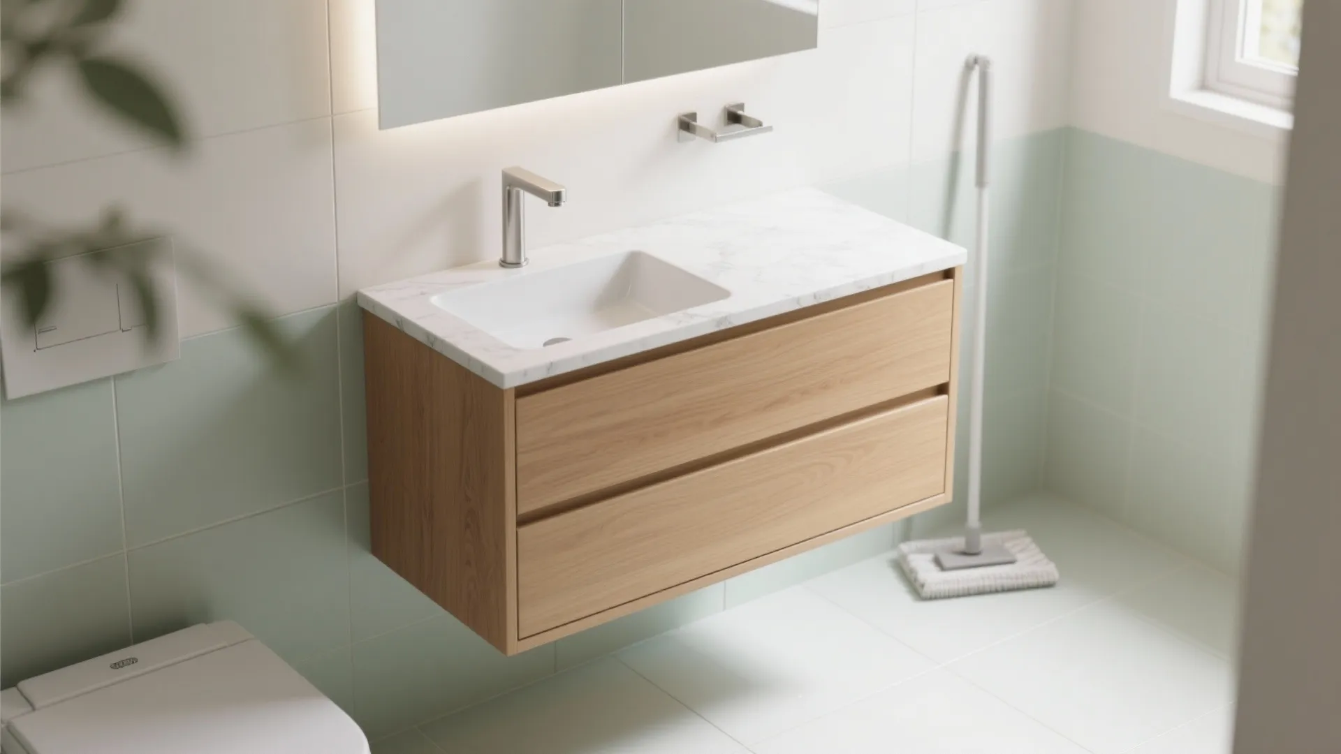 Idea 1: Float the vanity to grow the floor