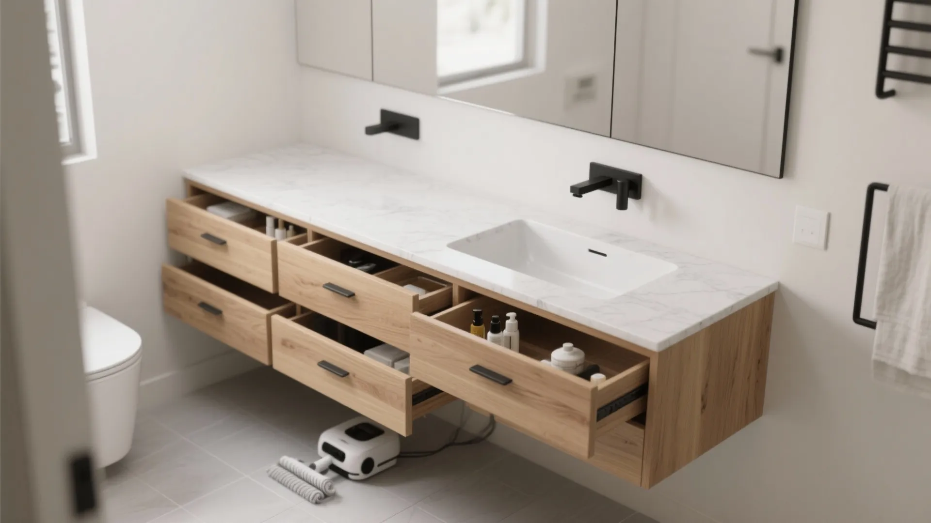 Slim Floating Vanity with Deep Drawers
