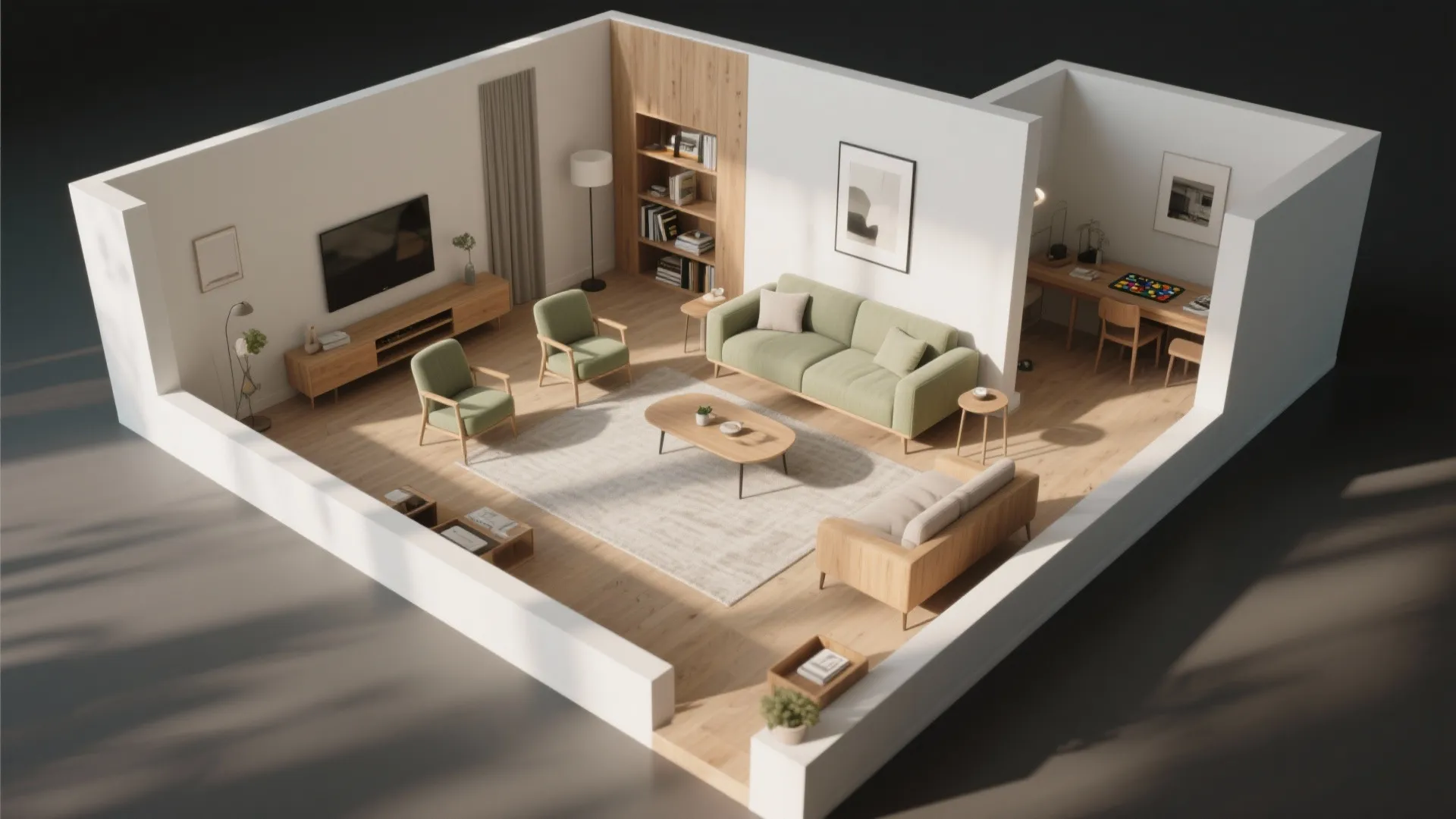 1) Float the furniture and carve two zones