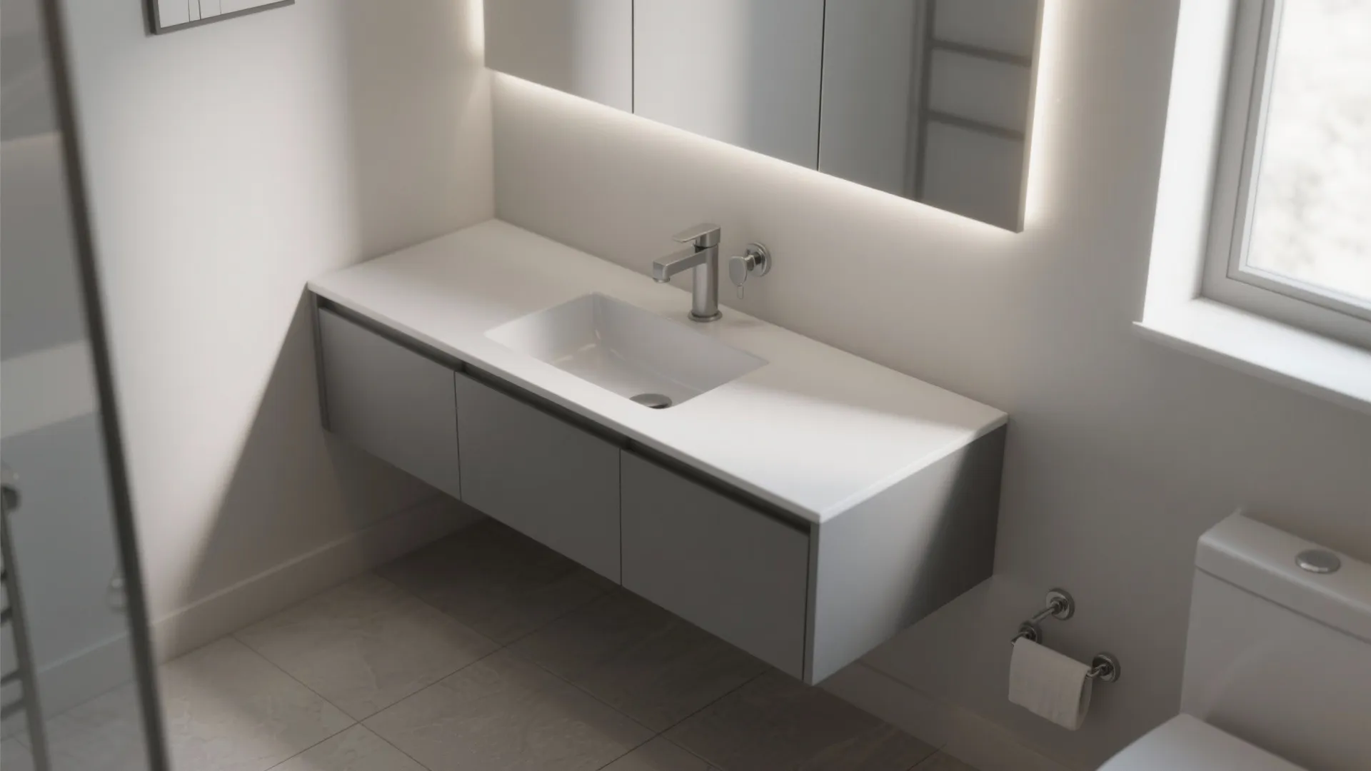 1. Floating 36-Inch Gray Vanity for an Airy Look