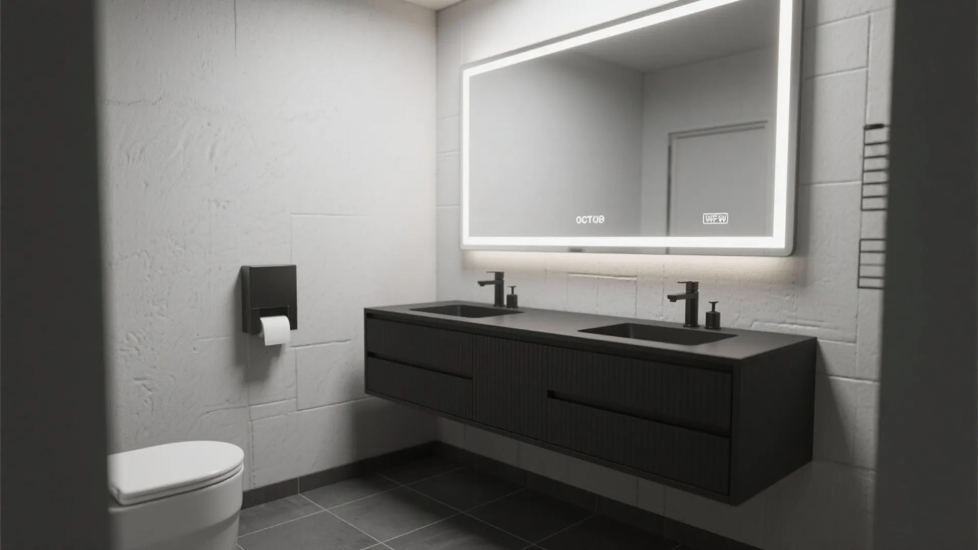 1. Floating 36" black vanity to open floor space