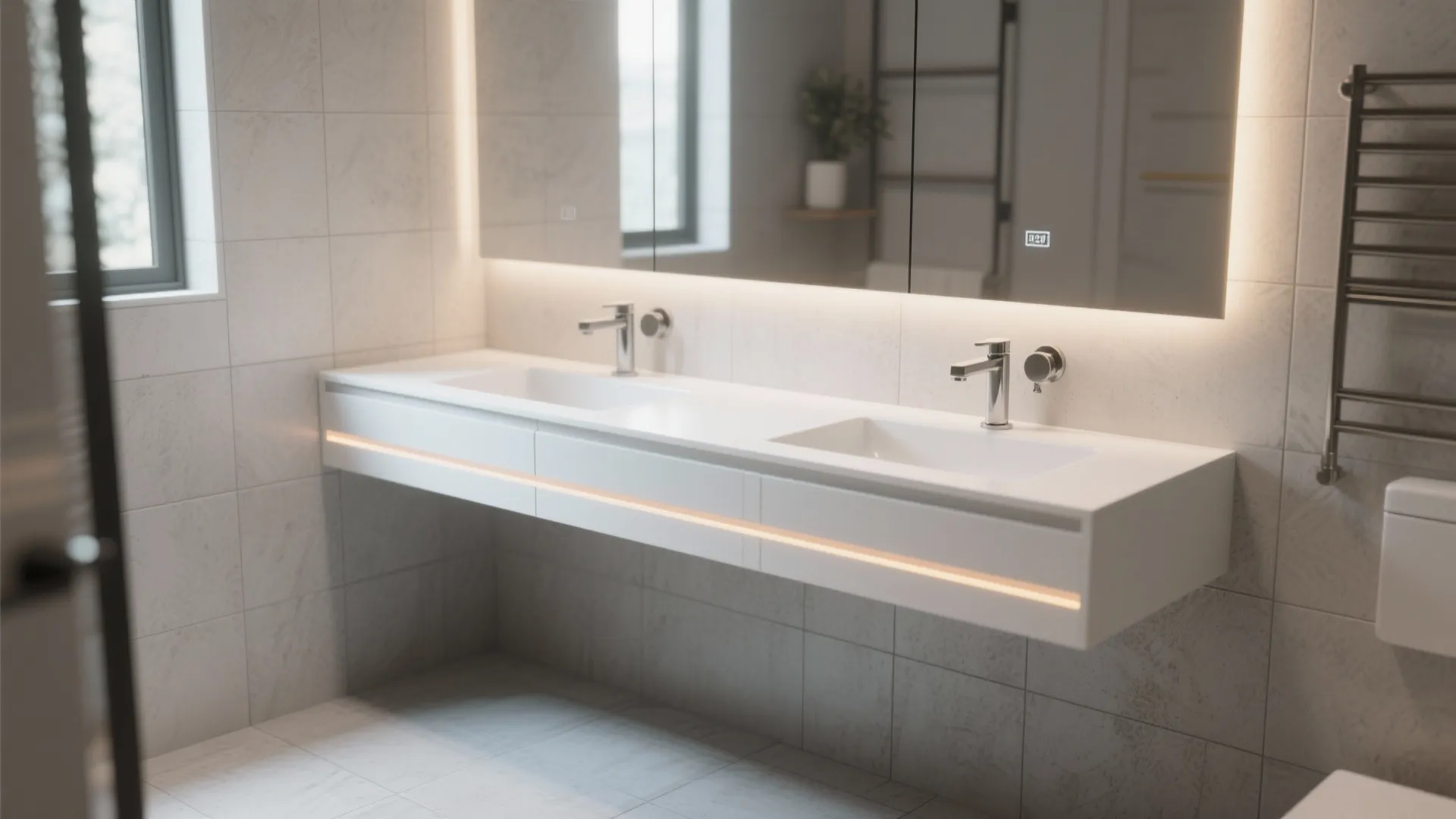 1. Floating 42-inch white vanity for a modern airy look