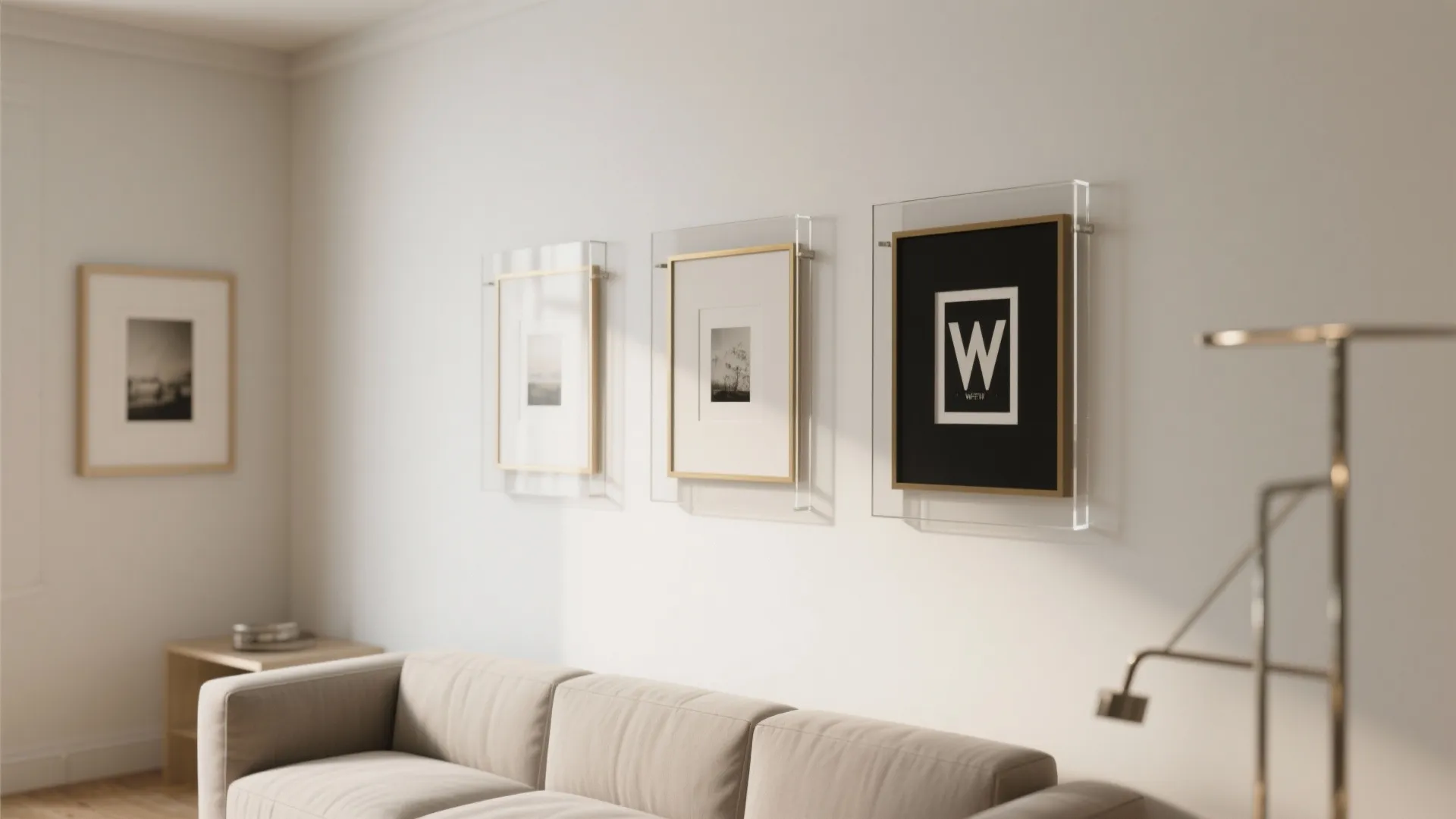 2) Floating frames and acrylics for airy depth