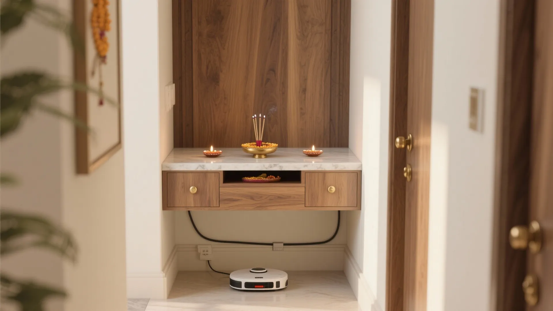 Floating Minimal Altar with Hidden Storage