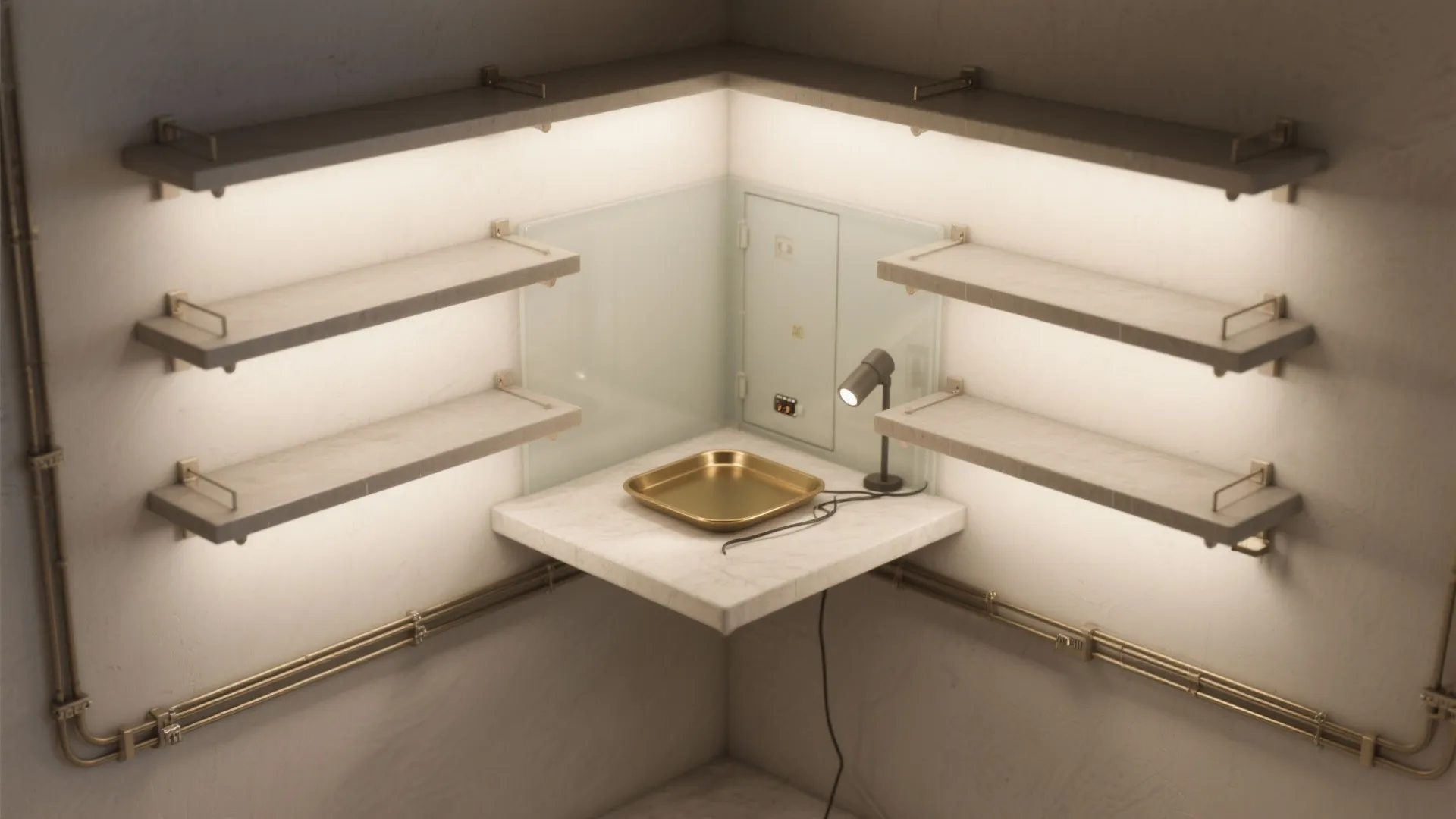 Floating altar with layered lighting