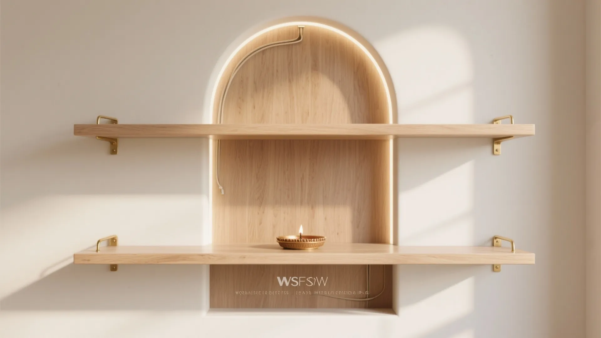 Floating shelf mandir with an arched back