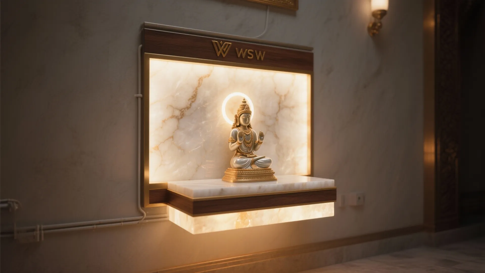 Floating shrine and backlit stone for a cinematic glow