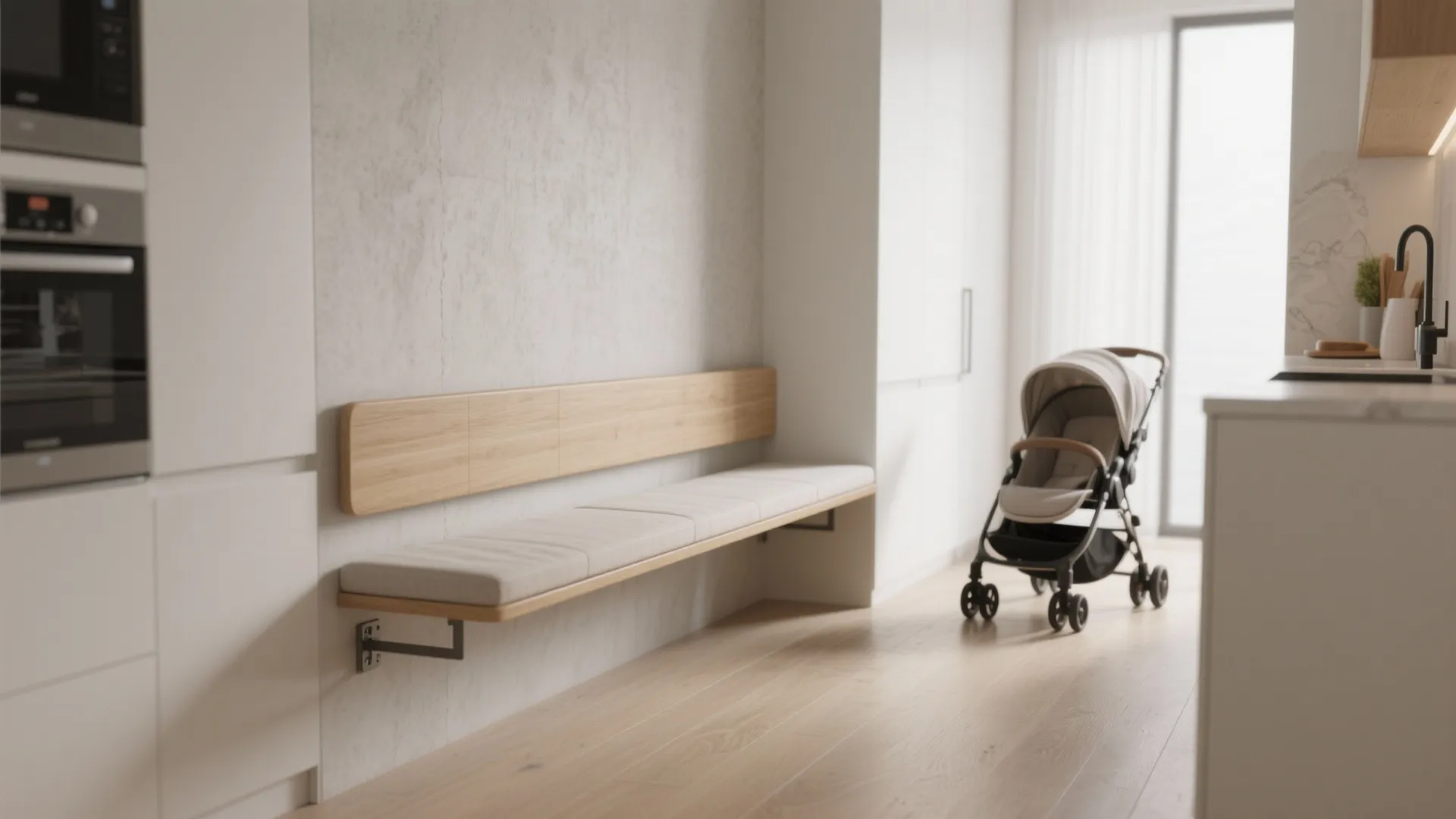 3. Floating banquette with slim profile