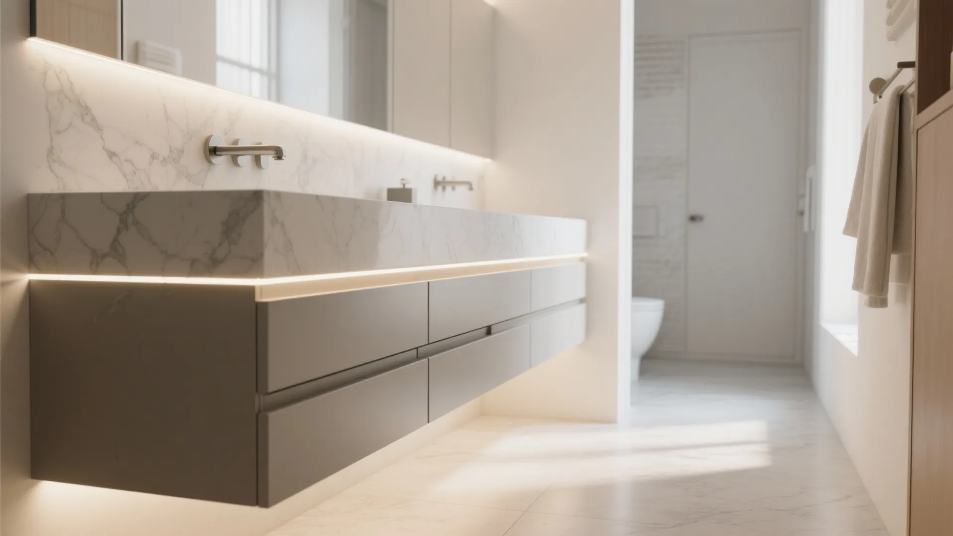 1. Floating Vanities for More Floor Space