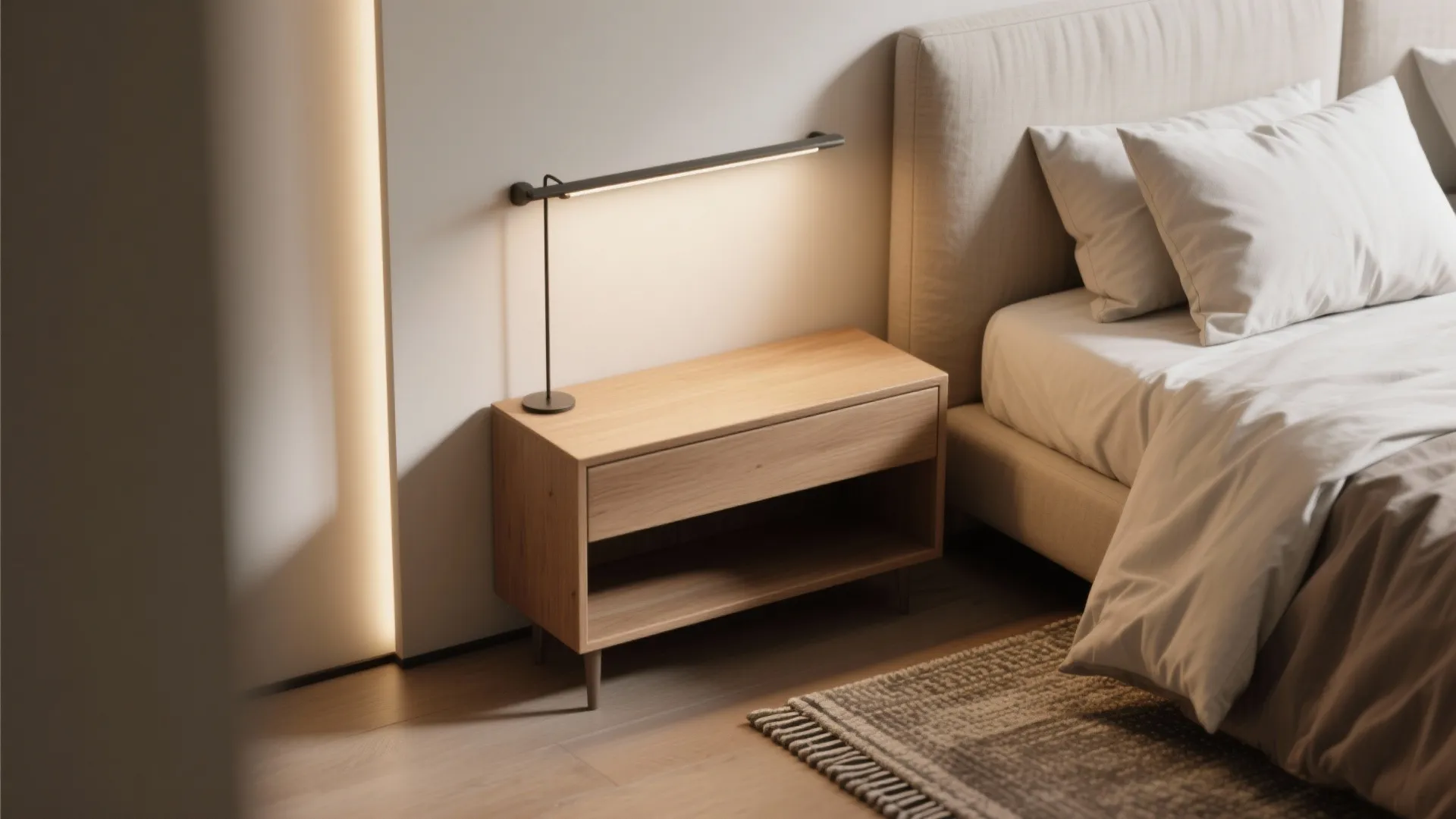 1. Create a visual center with a floating bed arrangement