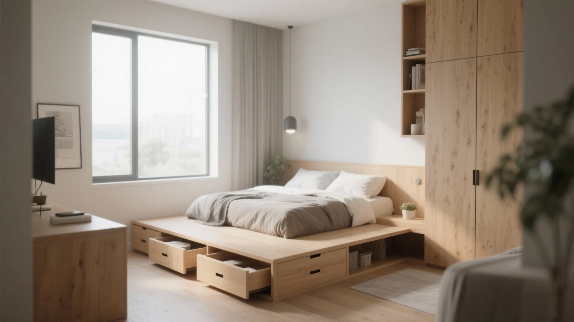 1. Floating Bed with Storage