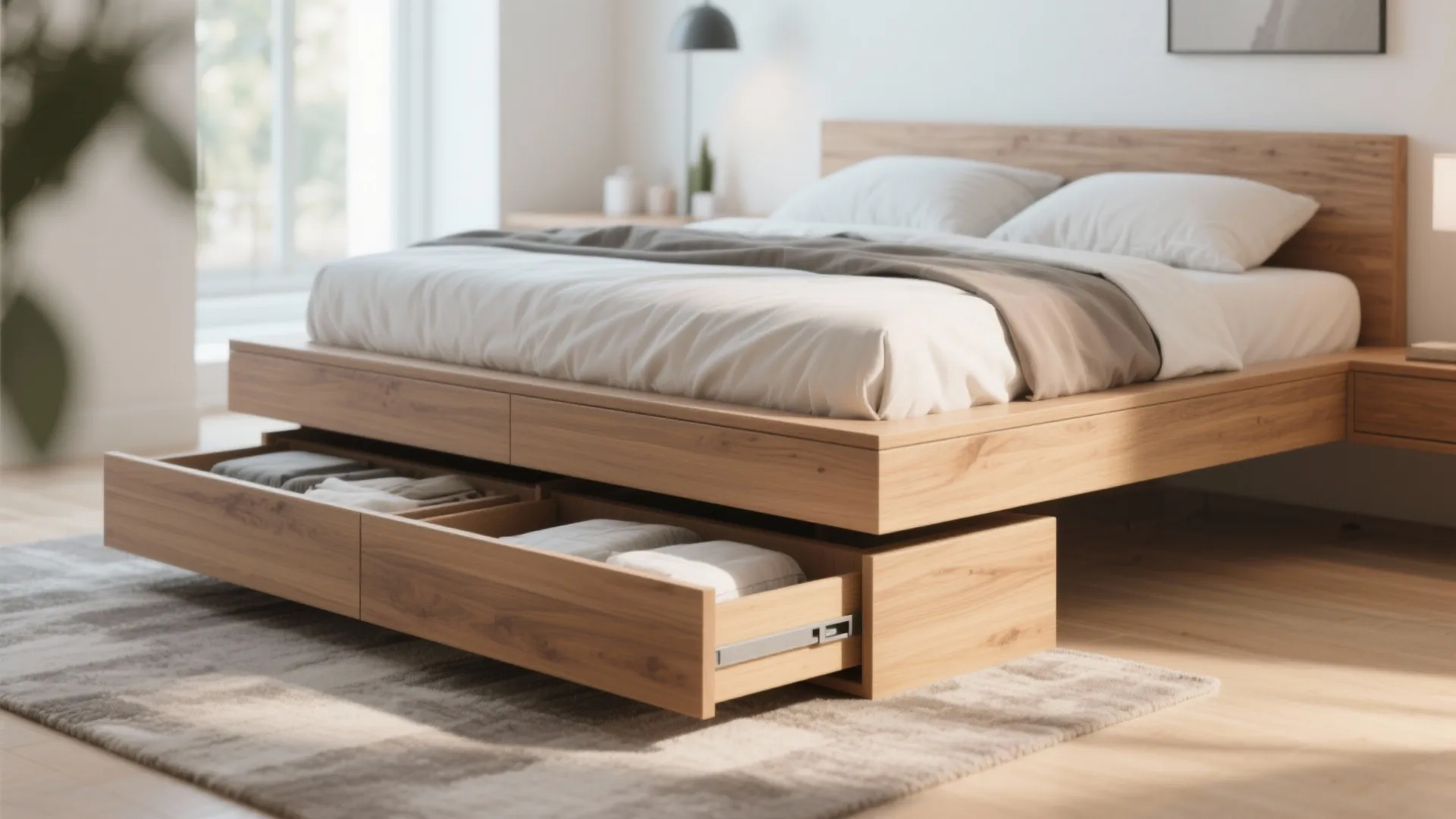 2. Floating Bed with Under-Bed Storage