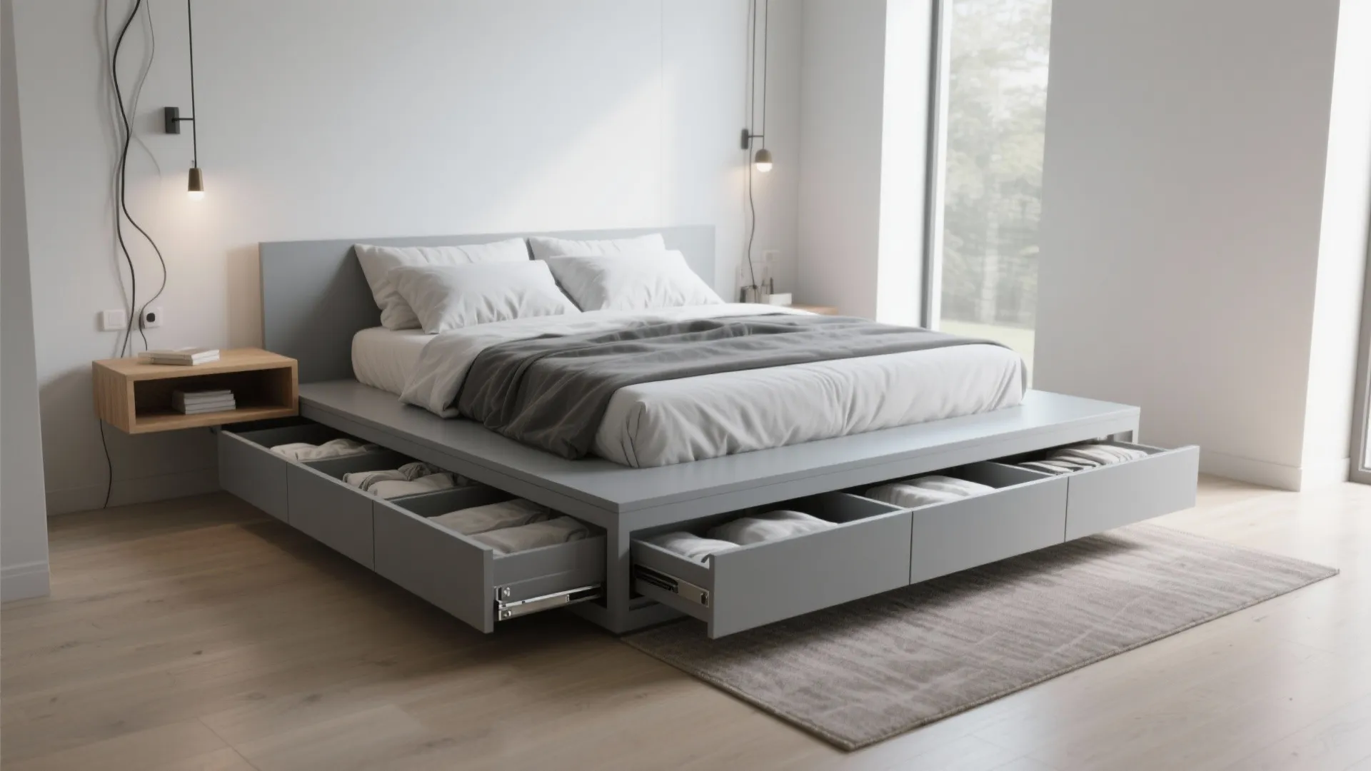 2. Choose a floating bed with integrated storage
