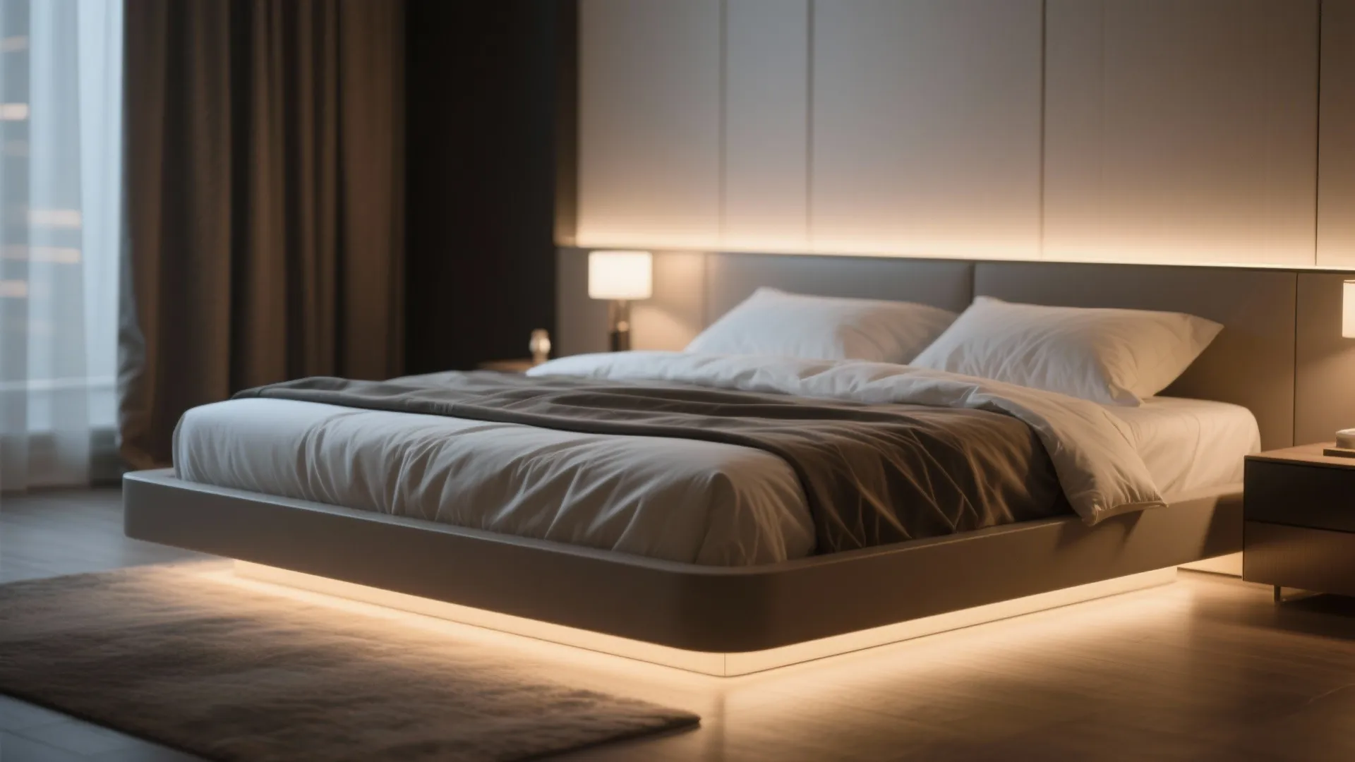 1. Floating Bed Frame with Under-light