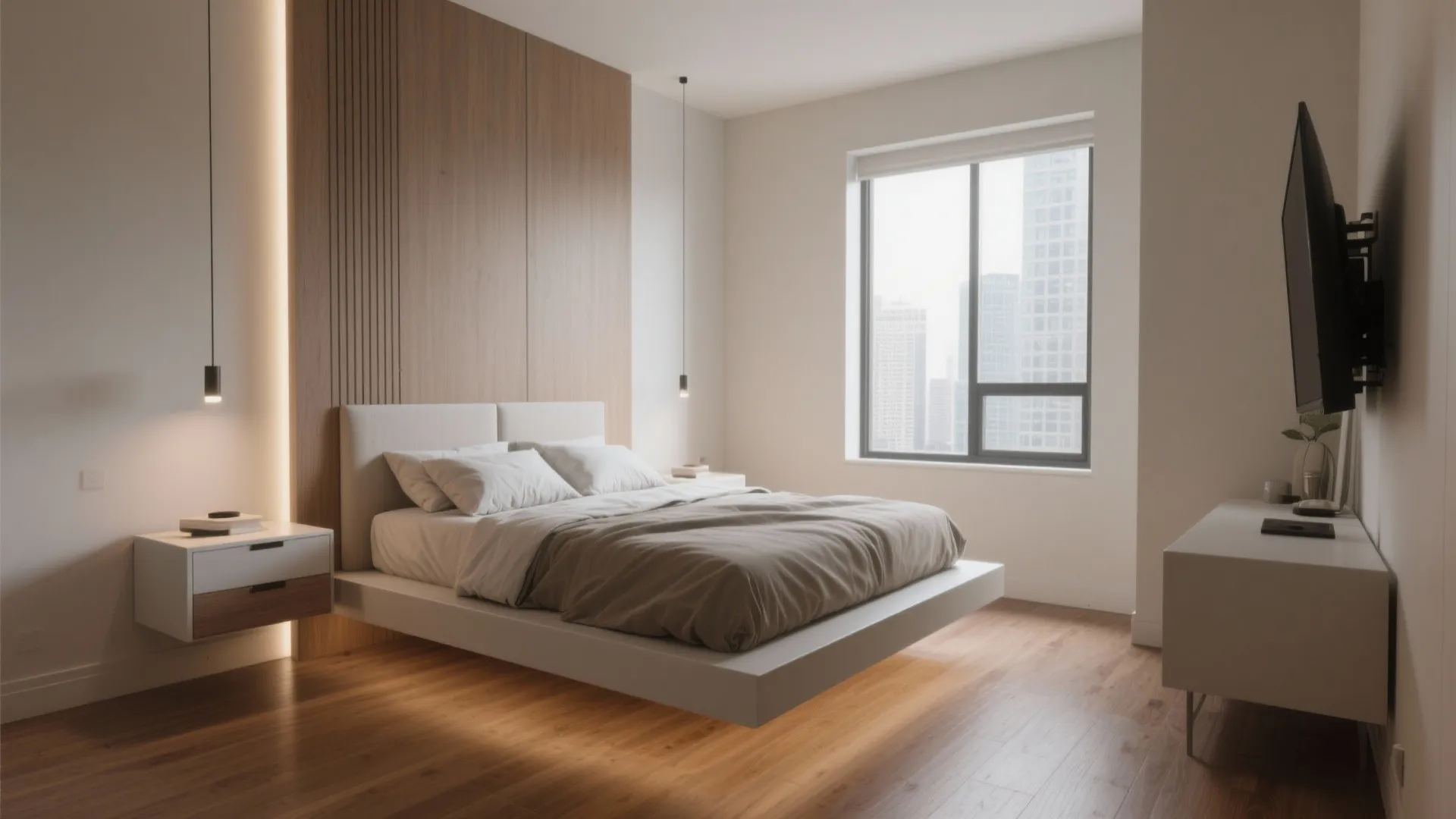 1. Floating Bed with Built-In Walkway