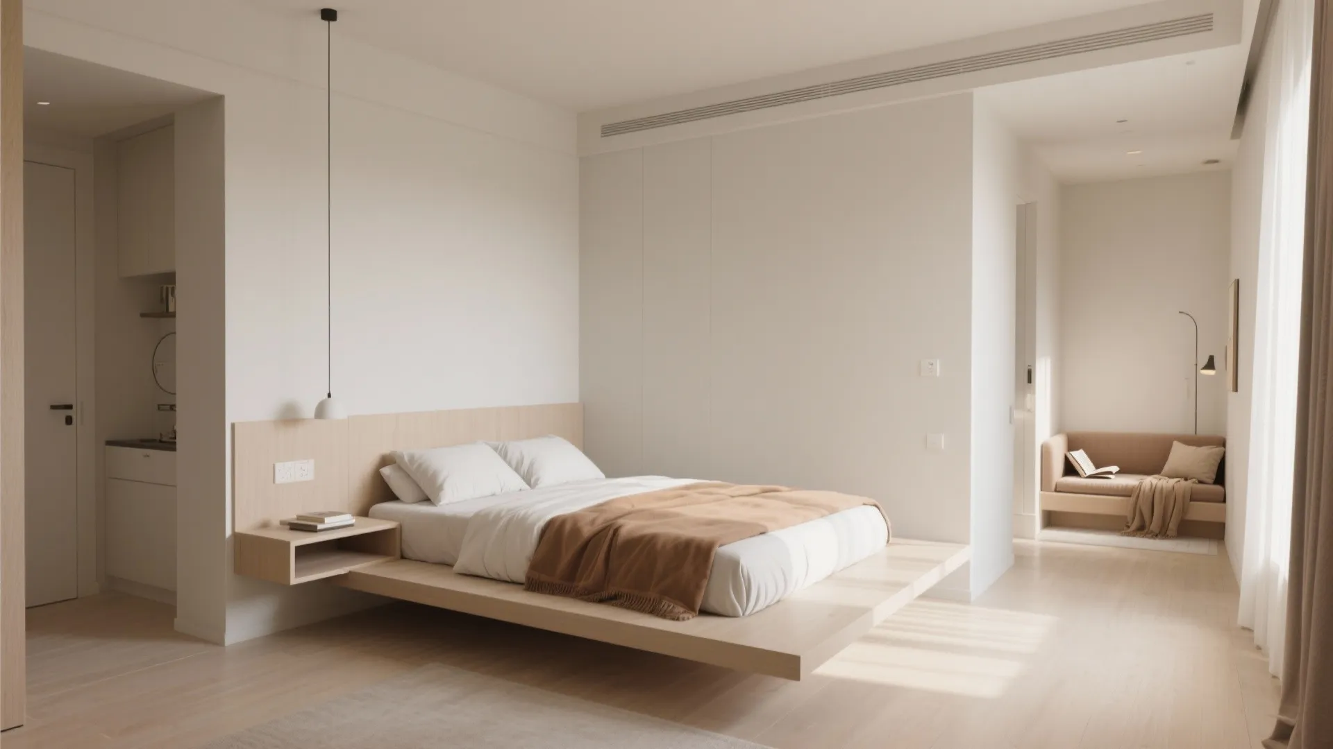 2. Floating Bed Against One Wall