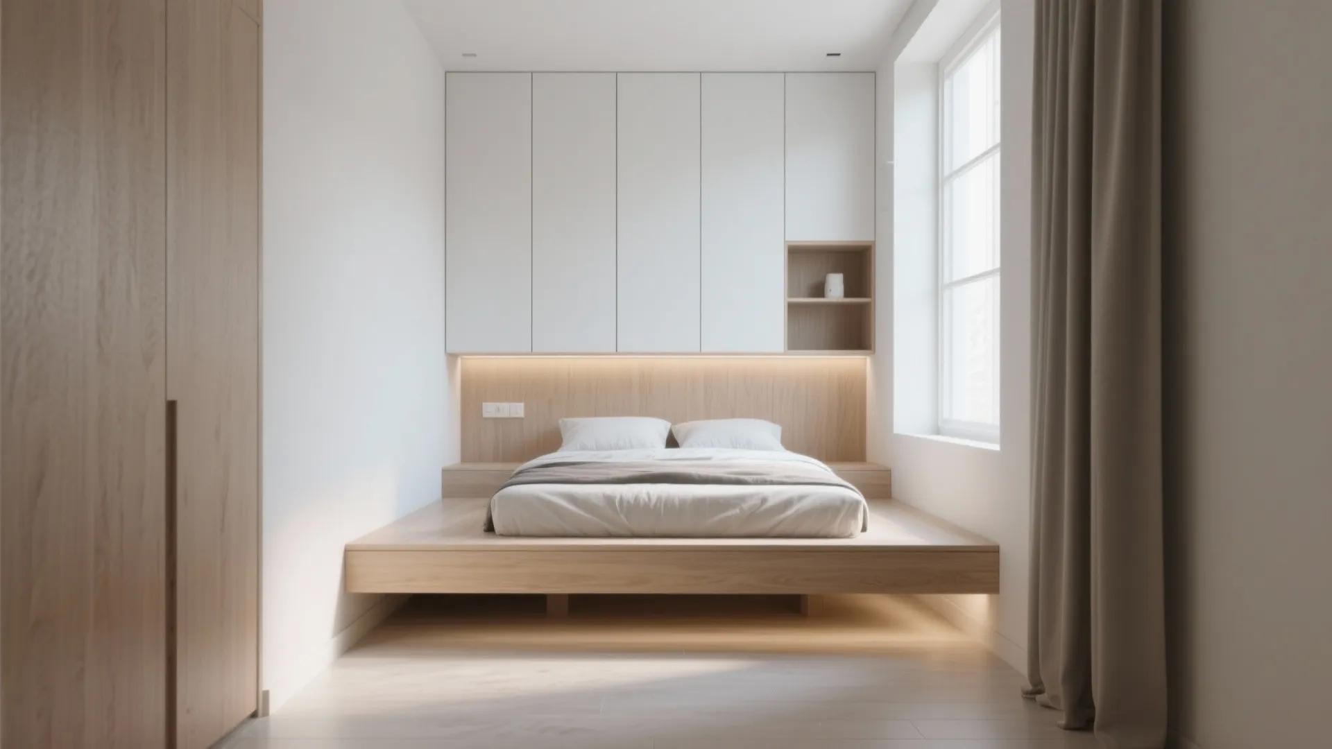 2. Floating Bed and Wall-Mounted Storage