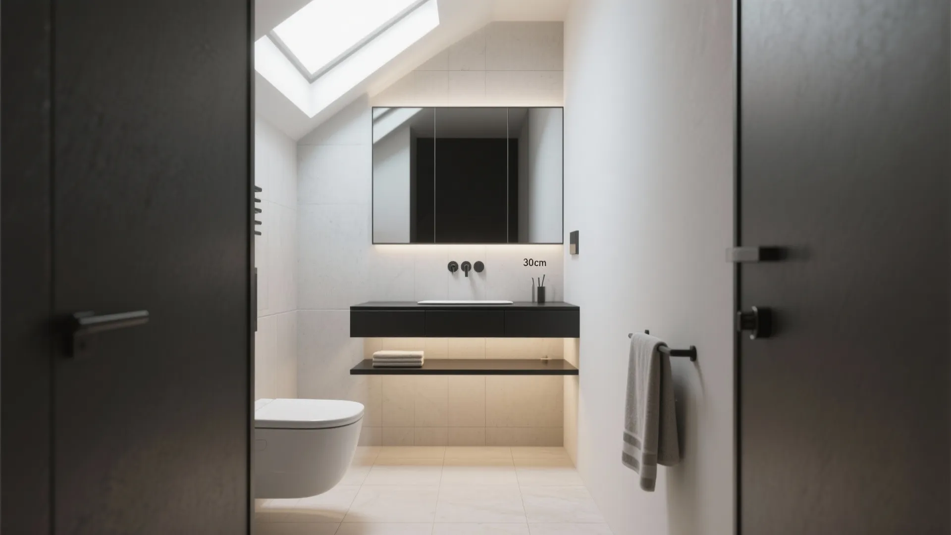 3. Black floating 30 cm vanity for space-saving impact