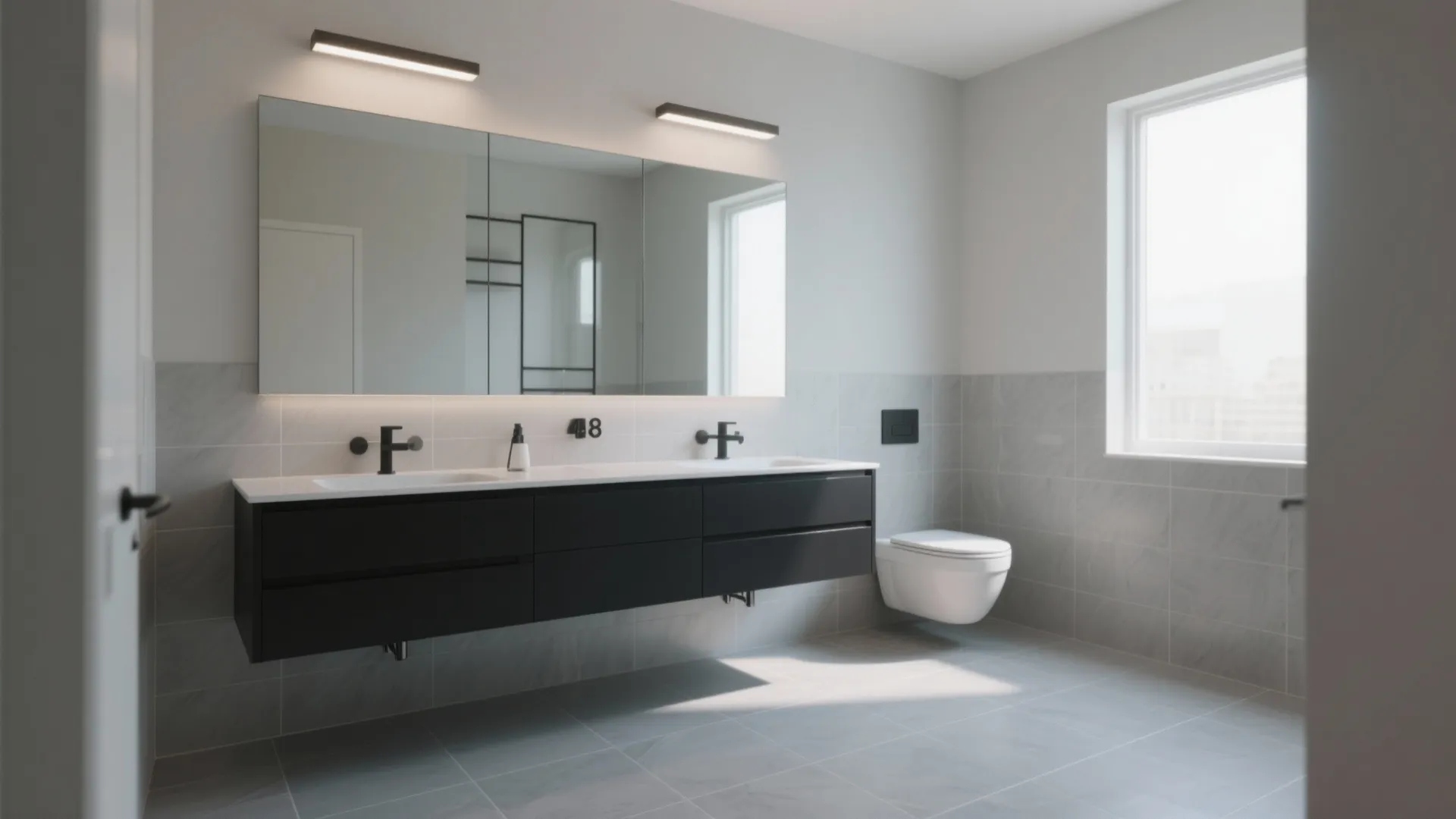 2. Floating black vanity for visual space