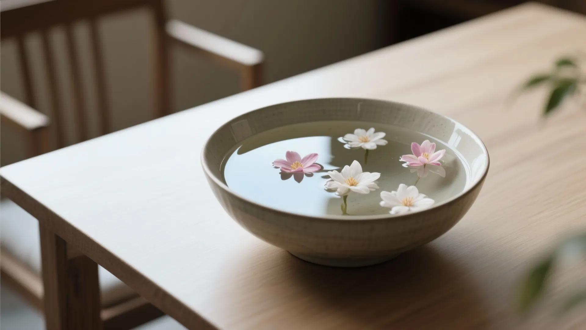 6. Low Ceramic Bowl with Floating Blooms