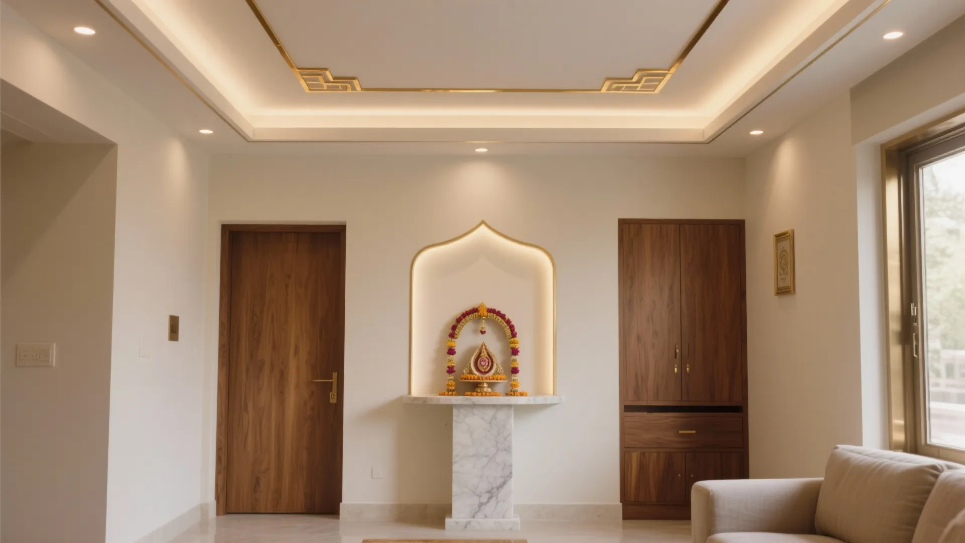Floating False Ceiling with Brass Inlays