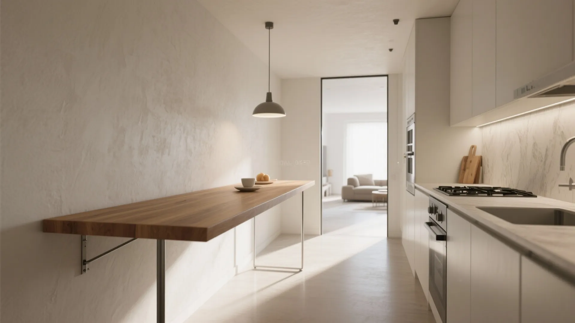 2. Floating breakfast bar that extends the sightline