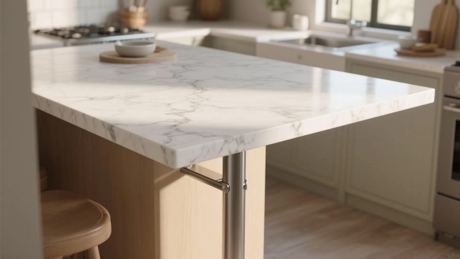 1. Floating Breakfast Bar with Marble Top