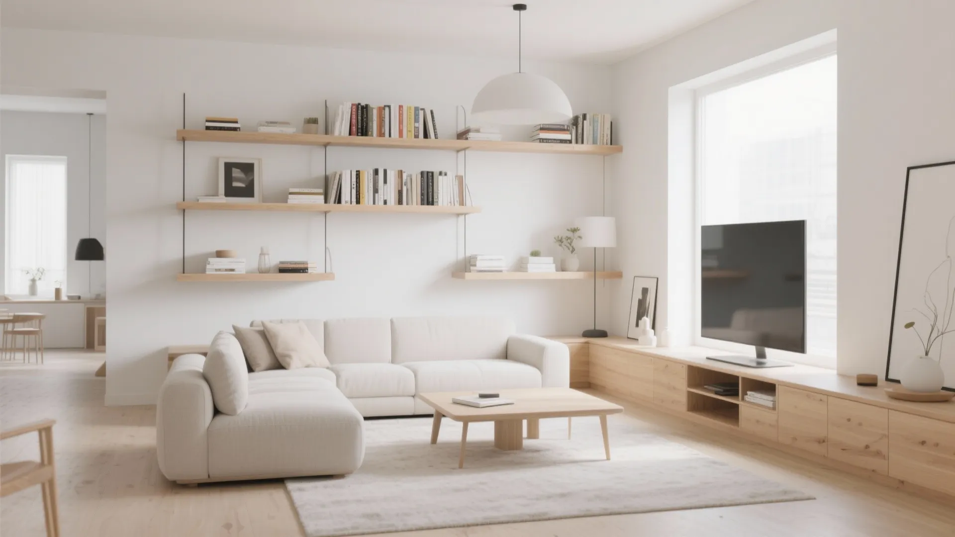 10. Floating Shelf Style Built-in Bookcase