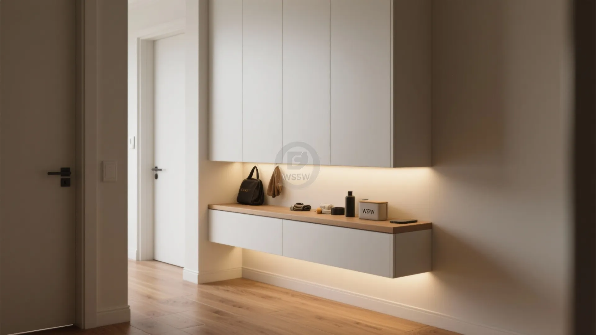 Slim Floating Cupboard to Free the Floor