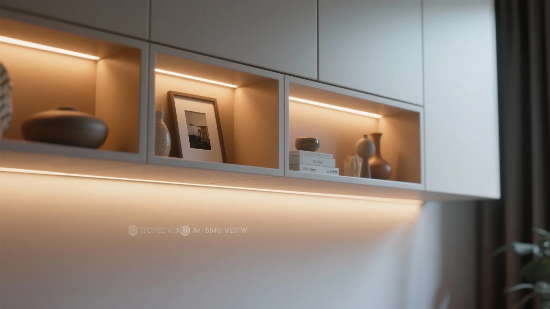 3. Floating cabinets plus display niches