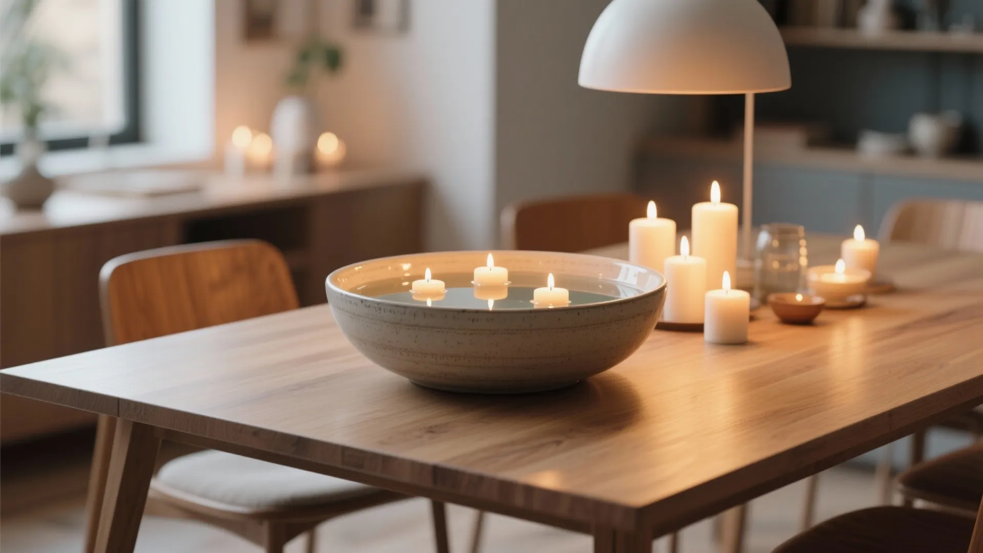2. Low Ceramic Bowls with Floating Candles