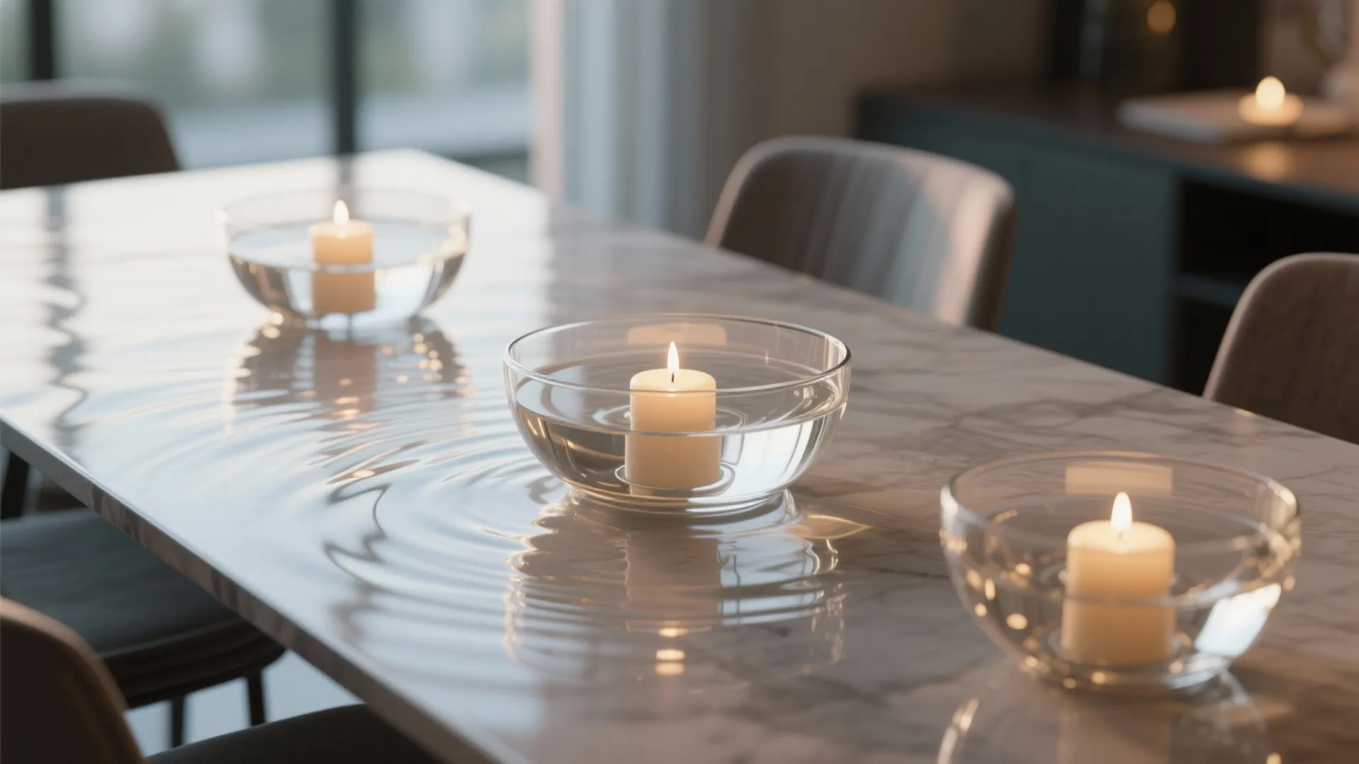 5. Low Glass Bowls with Floating Candles