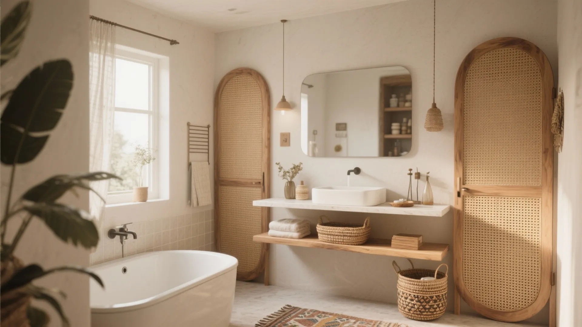 2. Floating Vanity with Cane Details