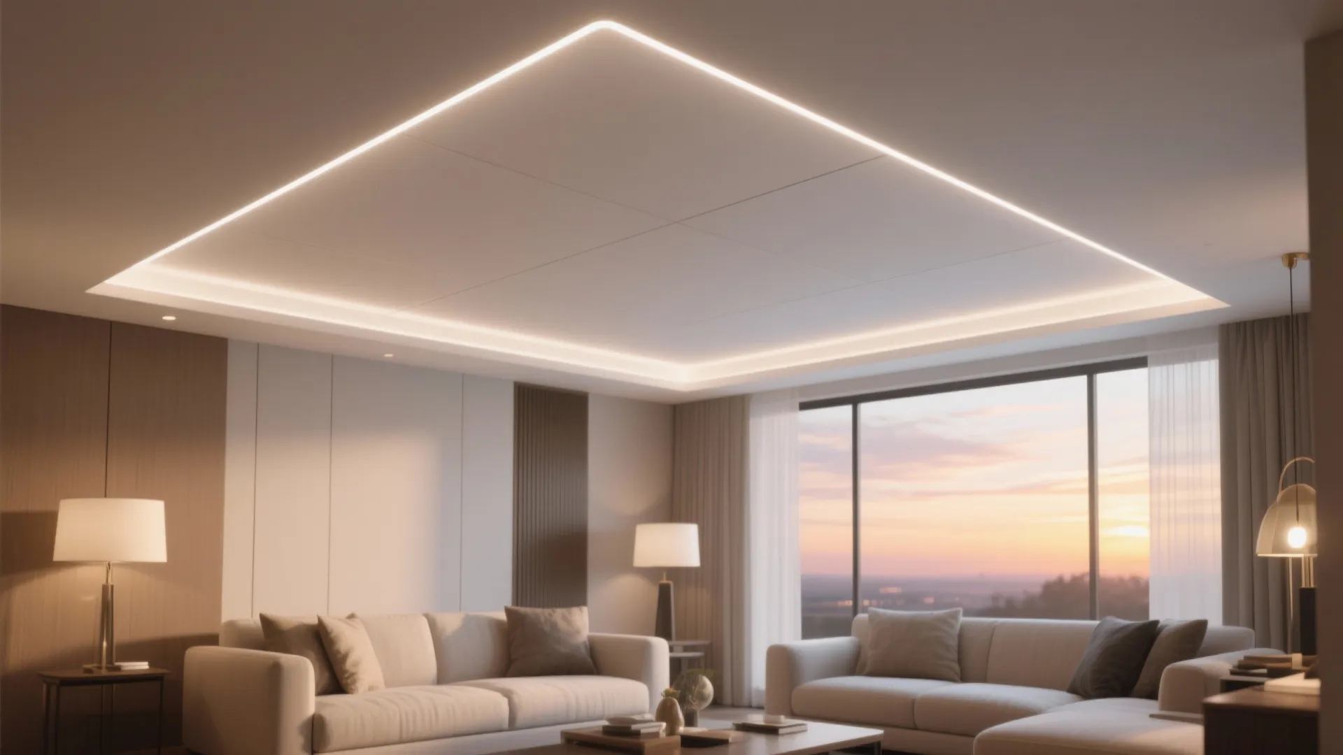 Floating False Ceiling with Backlit Edges