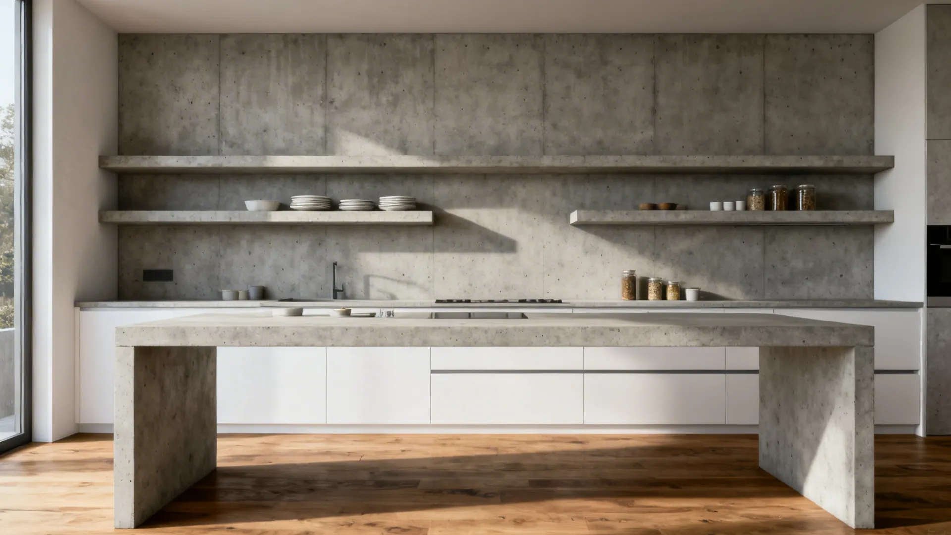 Monolithic Floating Cement Shelves