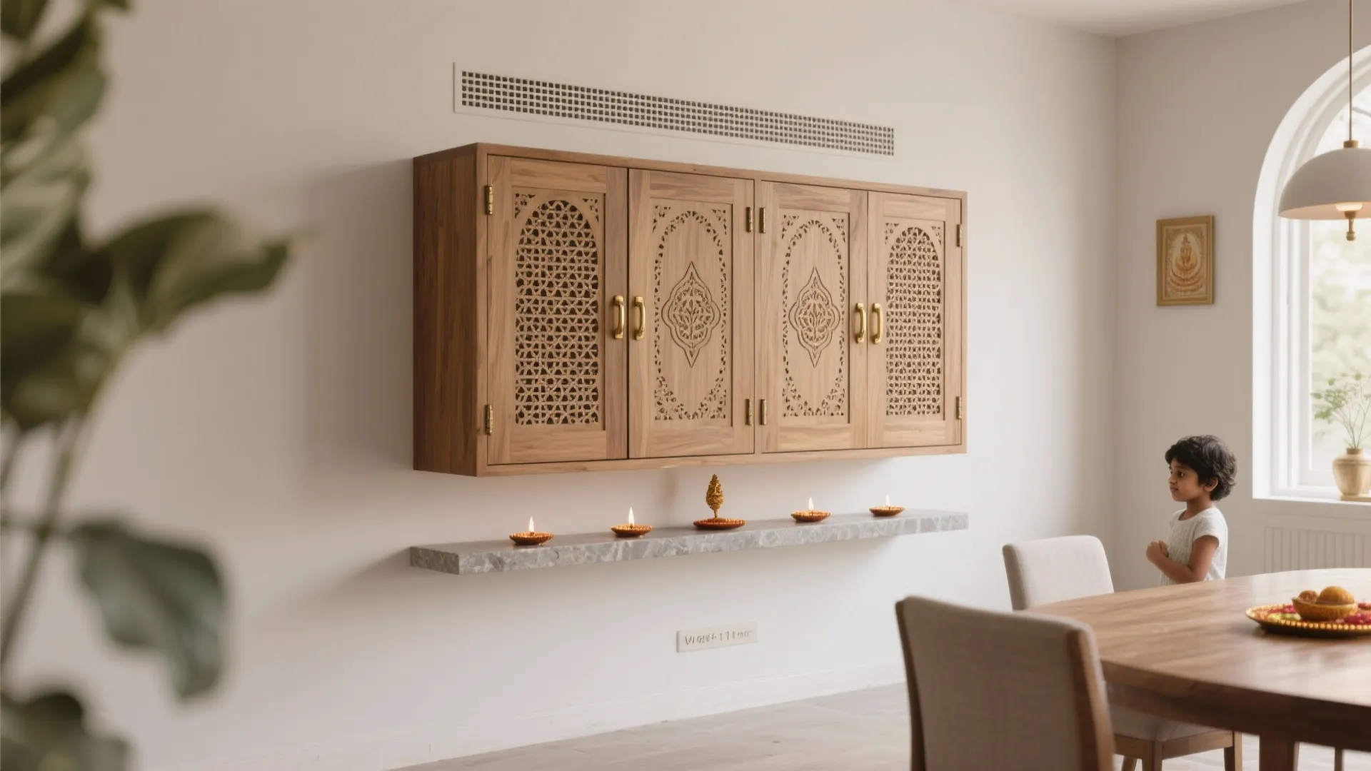 Compact Wall-Mounted Mandir with CNC Doors