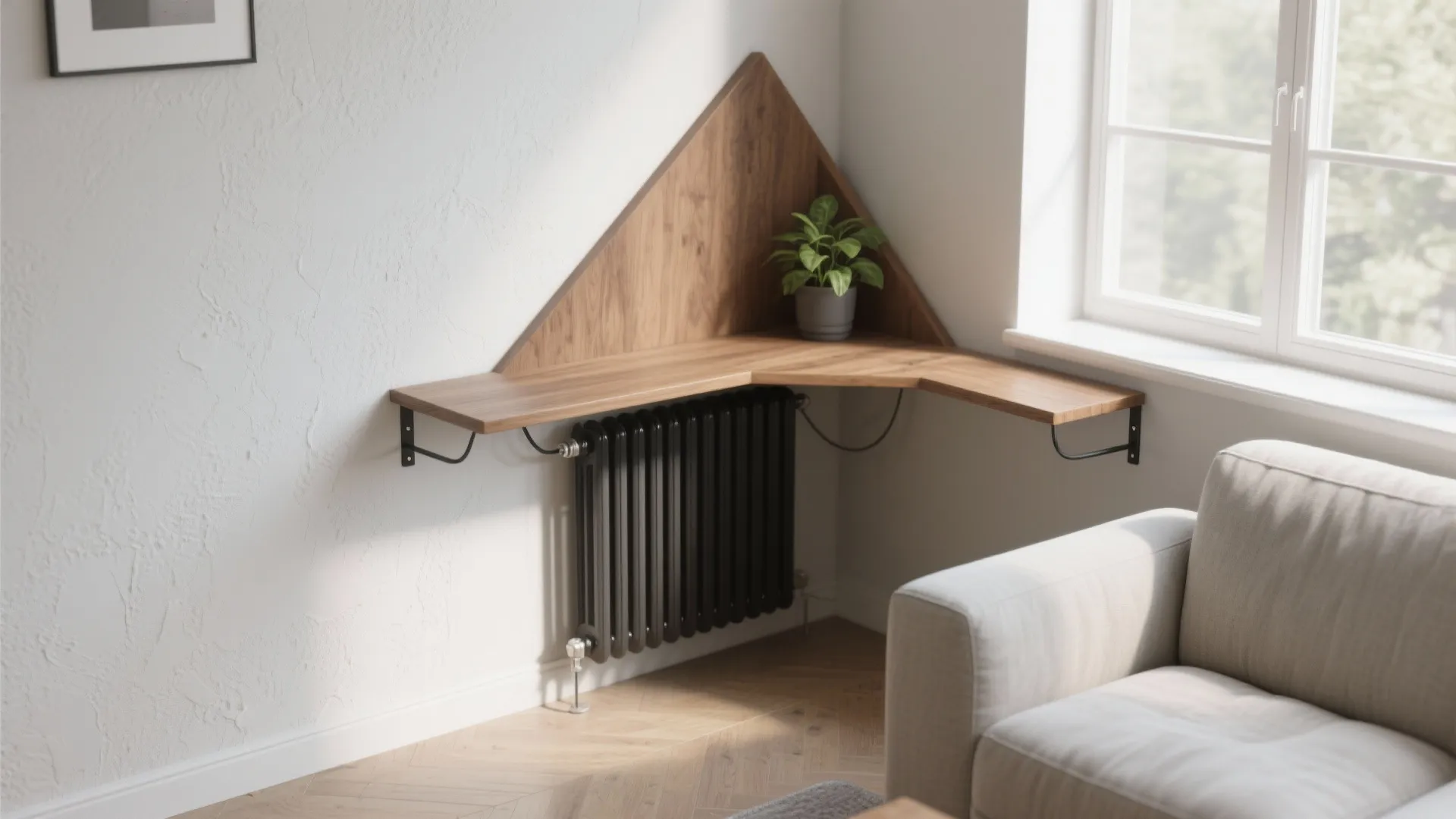 Floating corner shelf-table hybrid