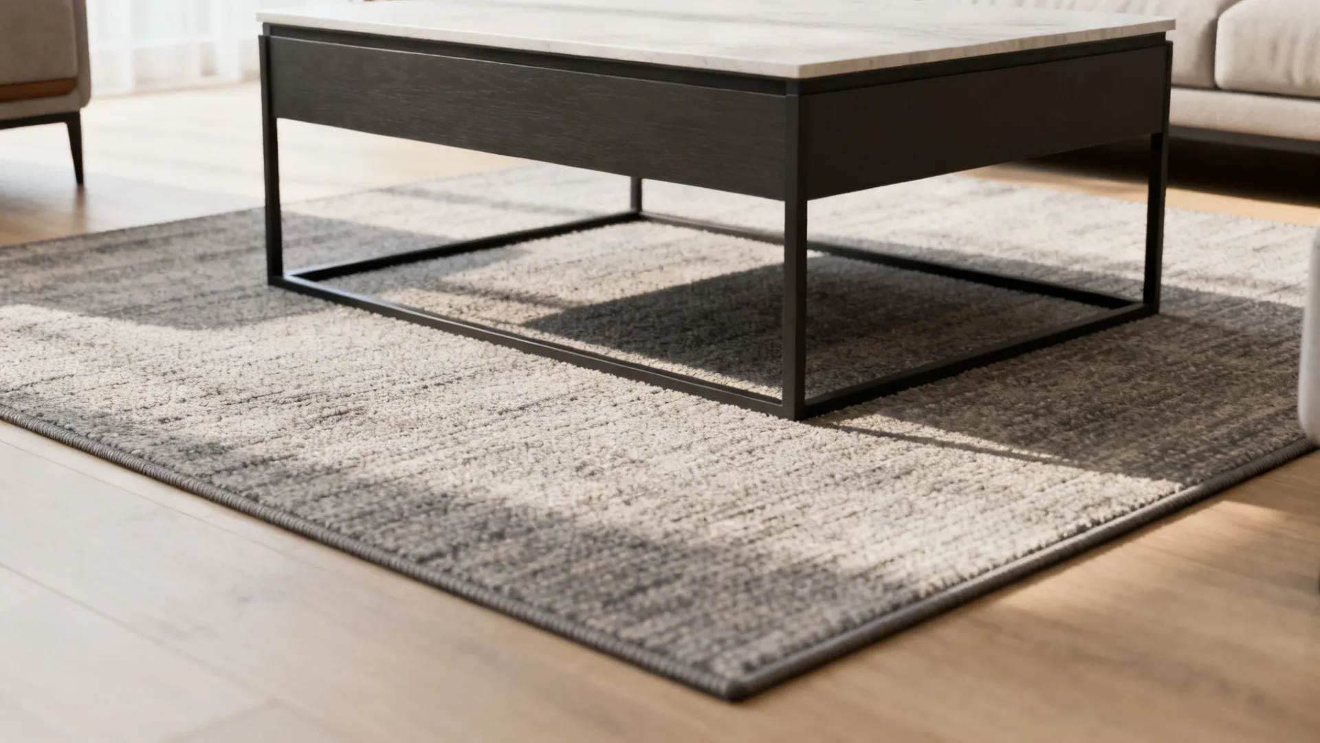 5. Floating Coffee-Center Rug: Minimal & Modern