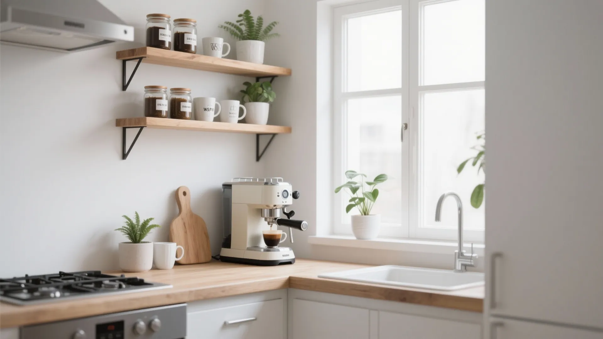 3. Floating Shelf Coffee Corner