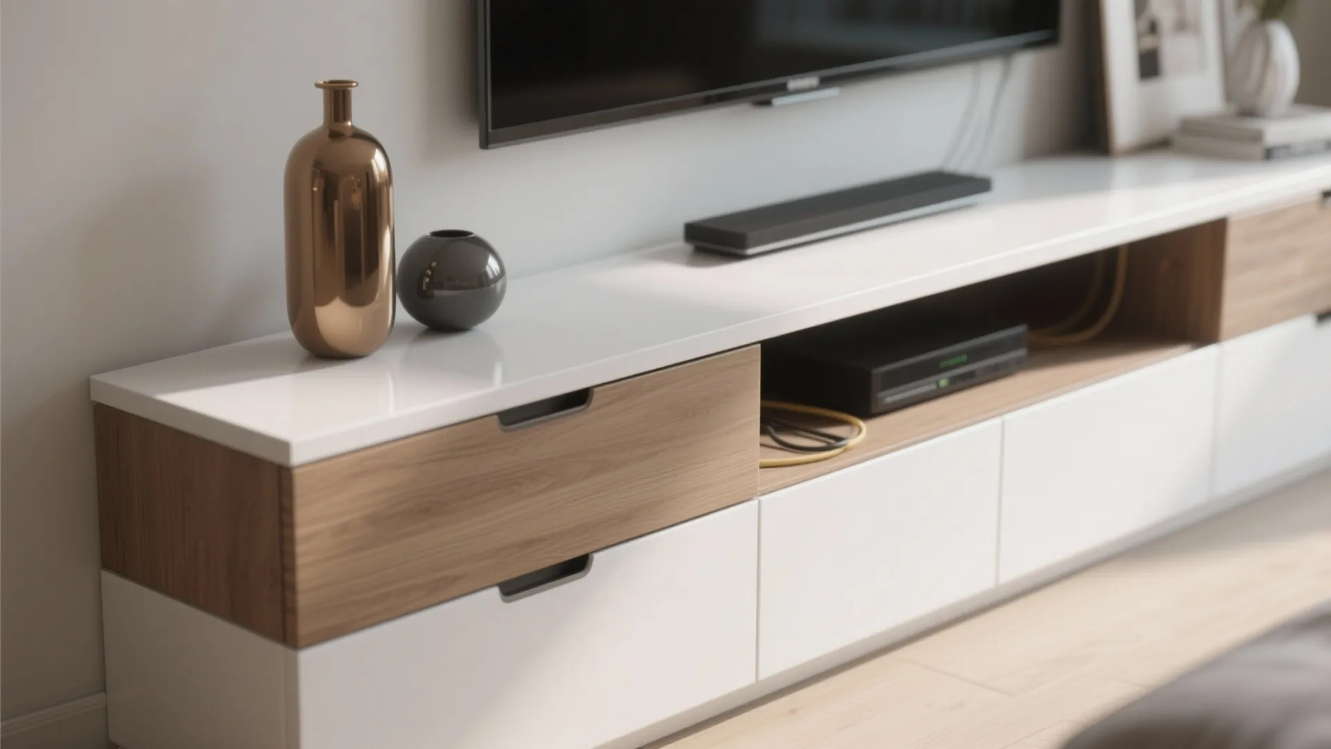 1. Floating Shelf + Concealed Cabinet Combo