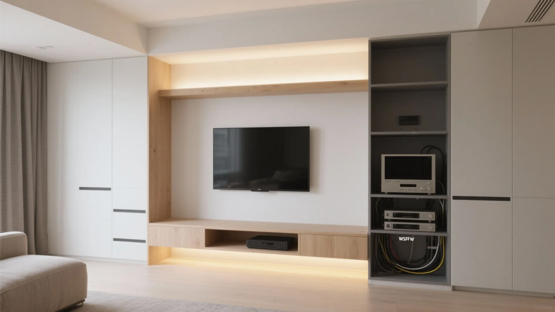 Floating Console With Hidden Light Troughs