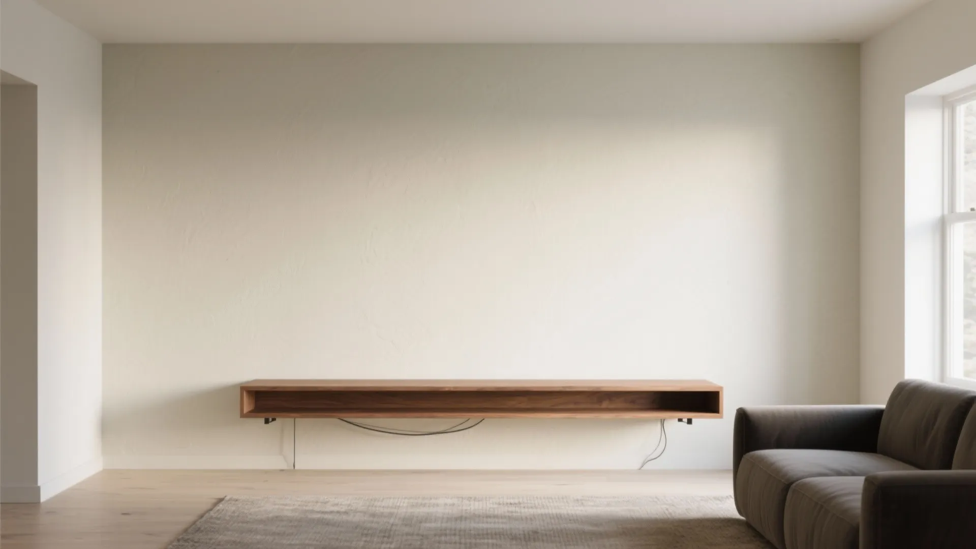 Floating console wall for visual lightness