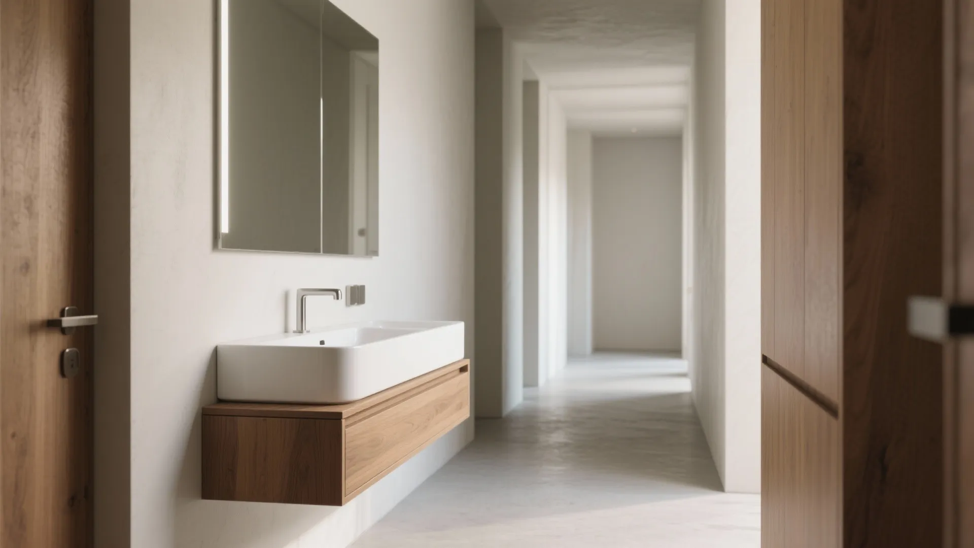 1) Slim Floating Console Basin with Hidden Storage